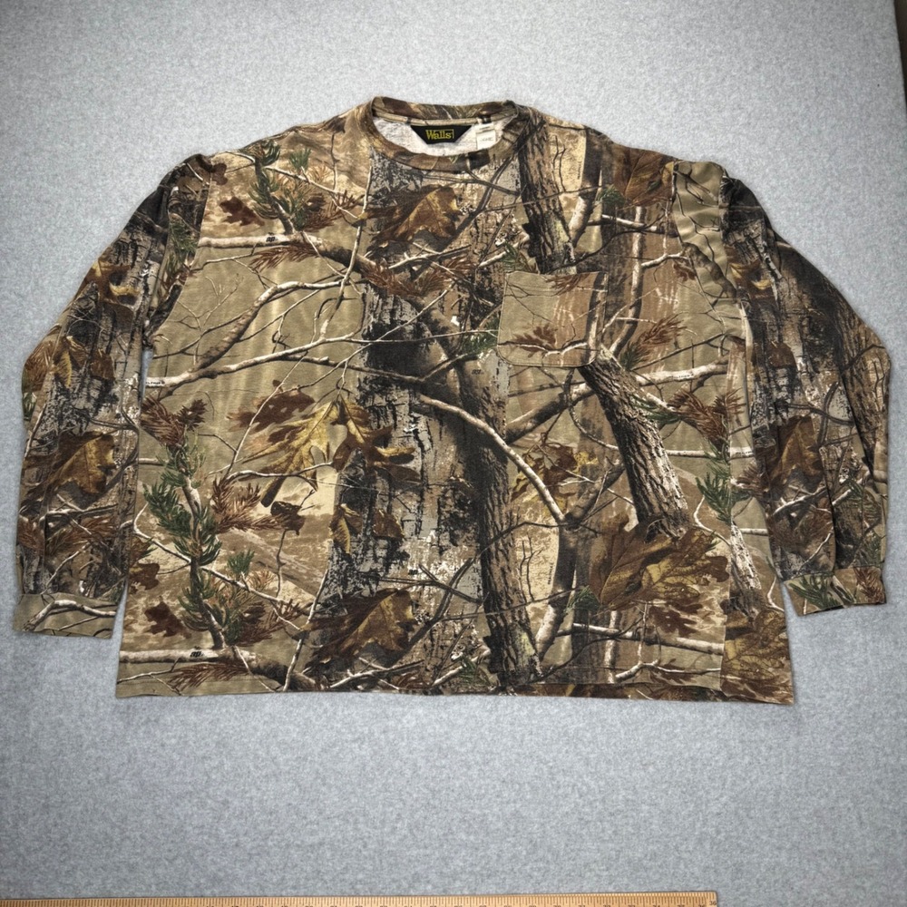 Walls Long Sleeve T-Shirt Mens XXL Brown Realtree Camo Hunting Pocket